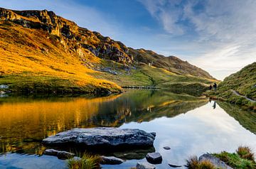 Sunrise on a beautiful September morning at the Lüsgasee above Belalp in the Aletsch region.