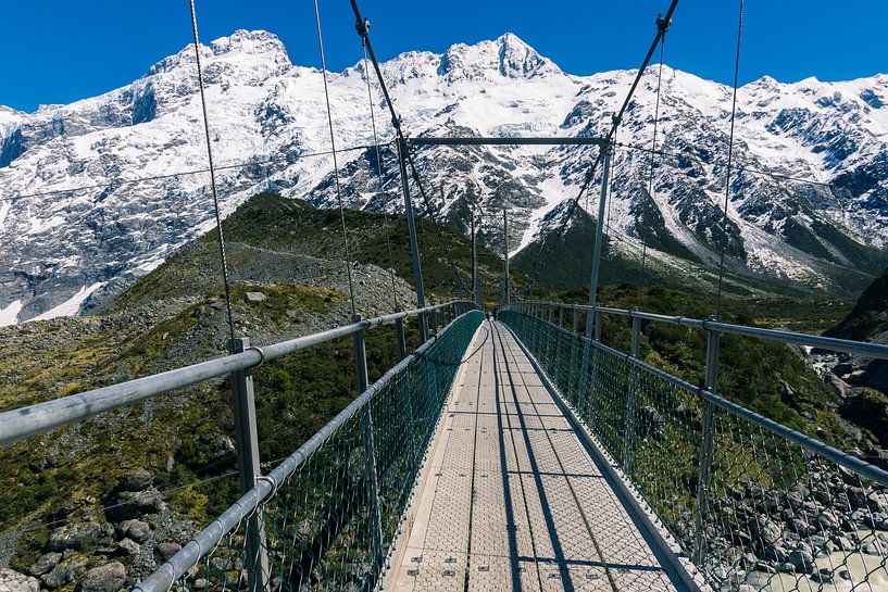 Suspension bridge in the mountains of New Zealand by Linda Schouw