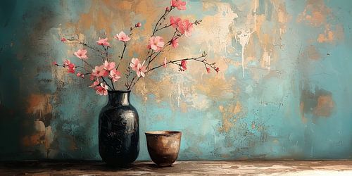 Rustiek stilleven met Roze bloesems 