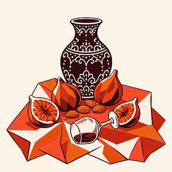 Figs and almonds in a dark vase