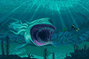 Shark monster (PIXEL ART) van Reversepixel Photography