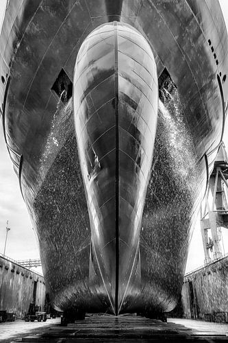 Black and White Vessel in Dry-dock