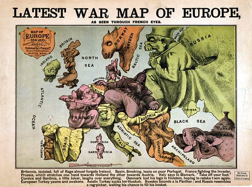 Humor met een kaart van Europa, 1870