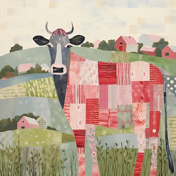 Patchwork Kuh | Naive Bauernhof Kunst von Wunderbare Kunst