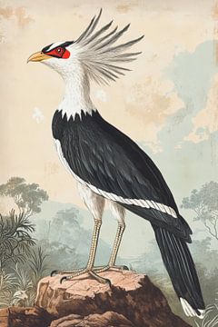 Secretarybird in Stijlvolle Waakzaamheid Op Rotsformatie van Eva Lee