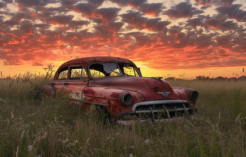 Wyoming: verlaten auto bij zonsondergang