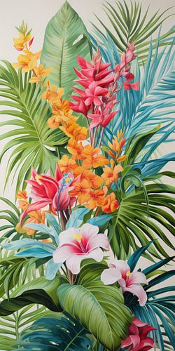 Tropical fantasy flowers in abstract colour style