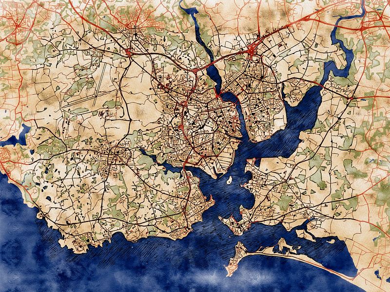 Kaart van Lorient in de stijl 'Serene Summer' van Maporia