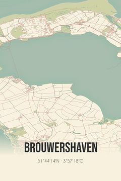 Vintage landkaart van Brouwershaven (Zeeland) van MijnStadsPoster