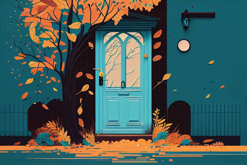 Illustration de la porte d&#039;entrée d&#039;une maison par Ariadna de Raadt-Goldberg