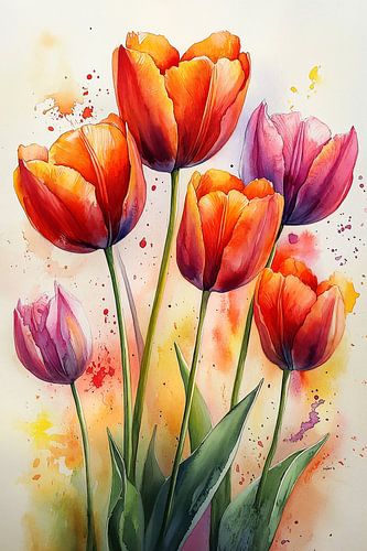 Fiery Tulips in Watercolor no.2