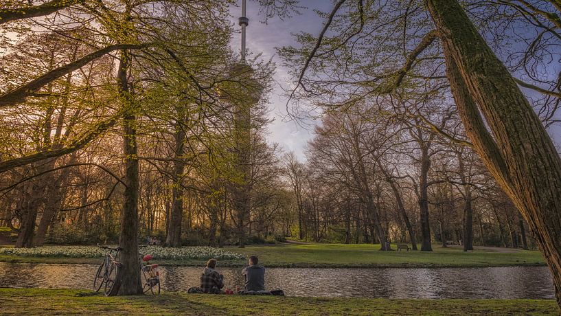Menschen im Park vor dem Euromast in Rotterdam Niederlande von Bart Ros