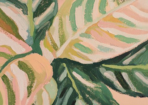 Botanisch Fauvisme Modern Groen Plant Abstract Roze