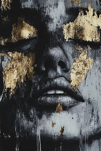 Abstract portret met gouden accenten
