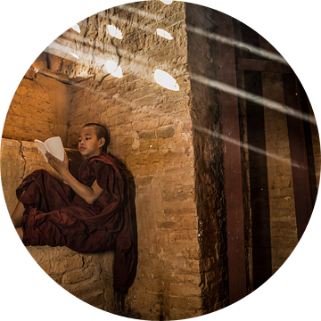 BAGHAN,MYANMAR, DECEMBER 12 2015 -Baghan Myanmar, jonge monnik studeert in budhistisch klooster.Wout van Wout Kok