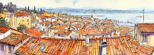 Aquarel panorama uit een schetsalbum
