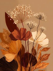 Botanische Boho-Kunst in Erdtönen - abstraktes Blumenbouquet