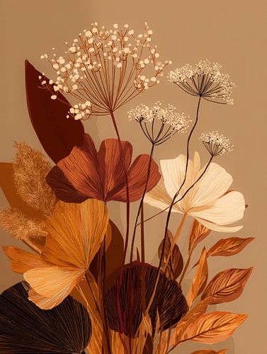 Art botanique boho dans les tons de terre - bouquet floral abstrait