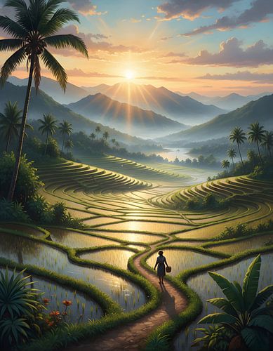 Sunrise Over Tropical Rice Fields