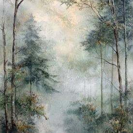Misty Forest - Grüner Nebel Natur Kunst von BowiScapes Abstrakt und digitale Kunst