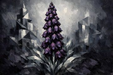 Moody Purple Fritillaria Olieverfschilderij — Dramatische gotische bloemenwanddecoratie van coretan tangan