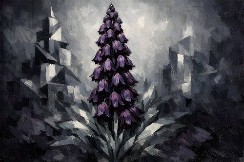 Moody Purple Fritillaria Oil Painting Art — Dramatic Gothic Floral Wall Decor