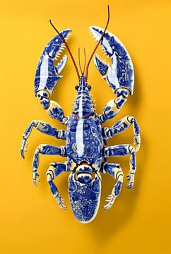 Kreeft in delft blauw, lobster, artistieke kreeft van Dunto Venaar