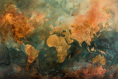 Wereldkaart in Aardetinten - Abstracte Wanddecoratie