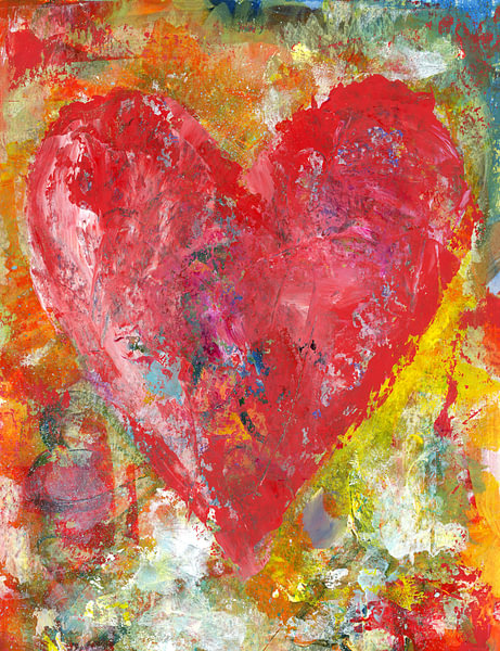 Groot rood hart acrylschilderij van Karen Kaspar op canvas, behang en meer