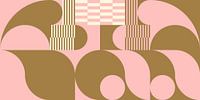 Abstracte retro geometrische kunst in goud, roze en gebroken wit nr. 7 van Dina Dankers thumbnail