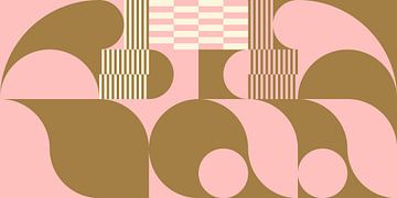Abstract retro geometric art in gold, pink and off white nr.  7 by Dina Dankers