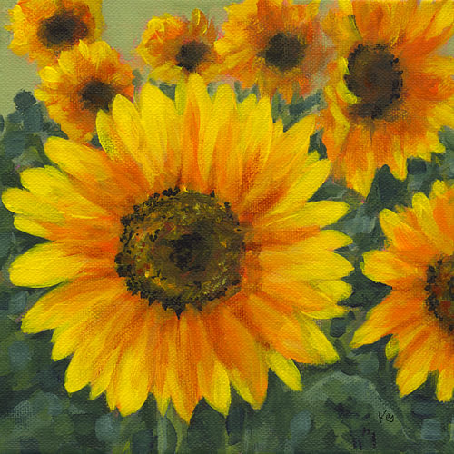 Feld voller leuchtender Sonnenblumen drei