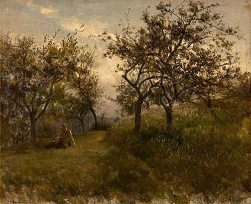 Carlos de Haes-Vrouwelijke landschappen in jujube boomgaard, Antiek landschap