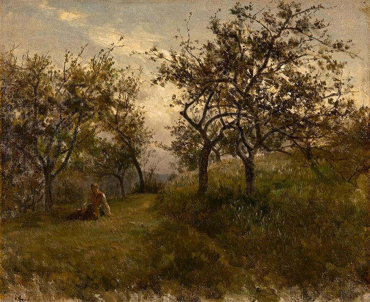 Carlos de Haes-Paysages féminins dans un verger de jujubiers, Paysage antique par finemasterpiece