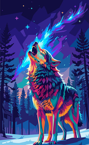 Wolf WPAP Pop-Art-Illustration – Metallposter