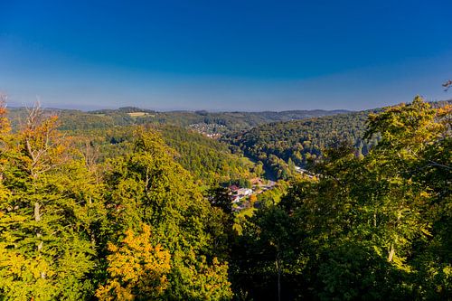 Kasteelruïne Scharfenburg in herfsttooi