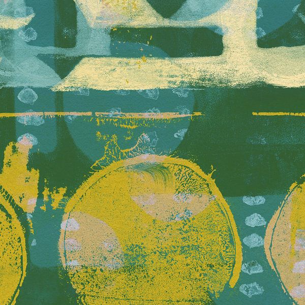 Japandi. Abstract shapes in yellow and green I by Dina Dankers
