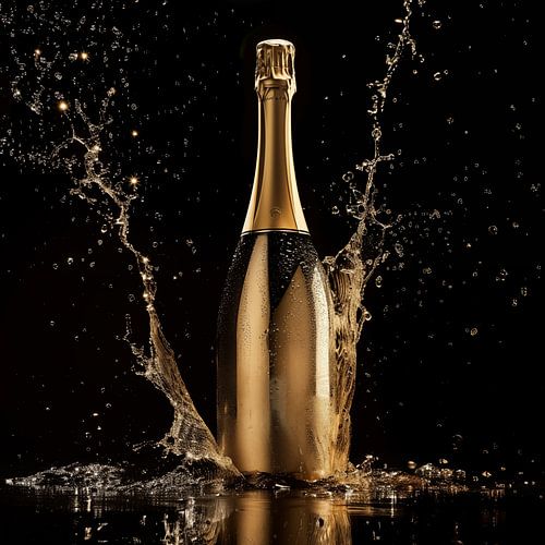 Golden champagne bottle splash