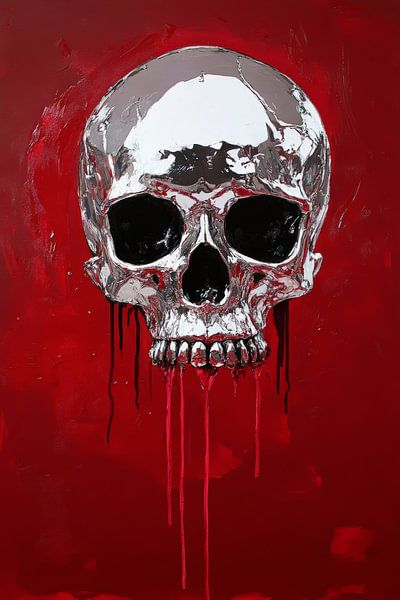Shiny skull against a red background by Poster Art Shop