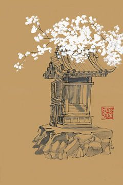heiligdom en sakura van Péchane Sumie