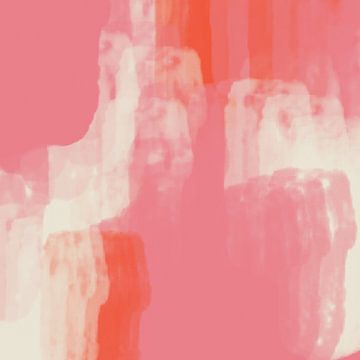 Moderne abstracte kunst in neon en pastelkleuren roze, oranje, wit nr.1 van Dina Dankers