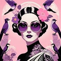 Dame Viooltje met vogels en bloemen #2