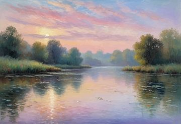 Ruhige Flusslandschaft mit Sonnenlicht von MIROKKU