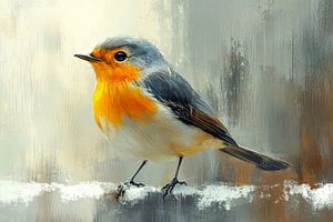 Vogel im Winterglühen auf eisigem Ast