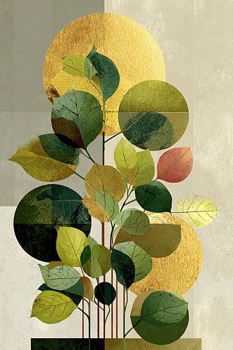 Leaves and Gold | Gold and Green Harmony by ARTEO Paintings