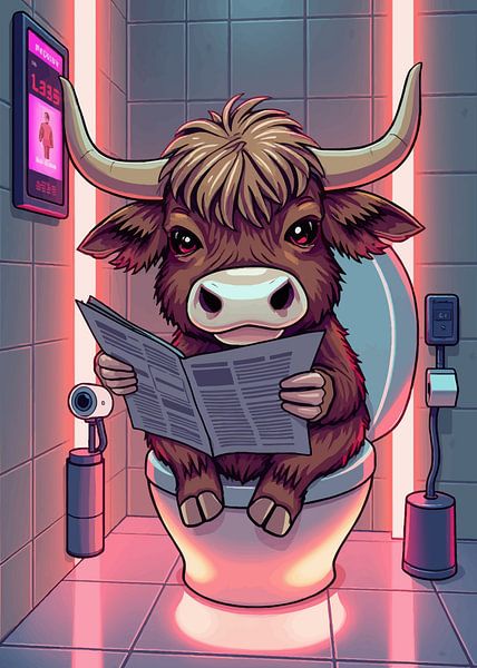 Highland Cow Toilet Neon 2 by MIROKKU