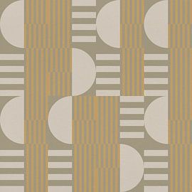 Retro style geometric art. Circles and stripes in olive and yellow no. 2 by Dina Dankers