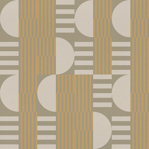 Geometrische kunst in retrostijl. Cirkels en strepen in olijfgroen en geel nr. 2