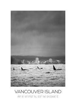 Vancouver Island | Minimalistisches Schwarz-Weiß-Poster mit Koordinaten | Reisefotografie Kanada von Laura Dijkslag