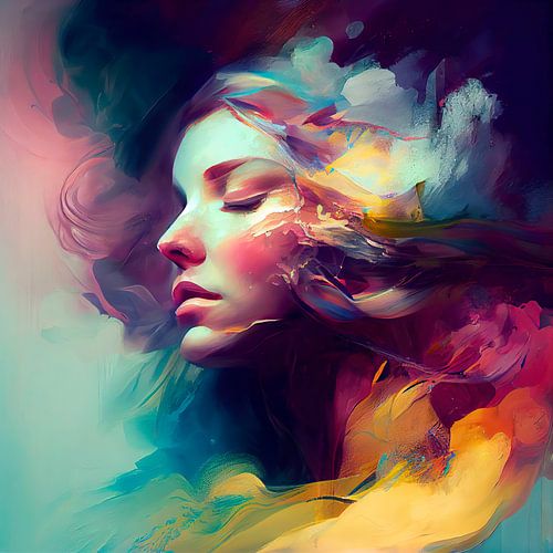 Abstract work with woman's face